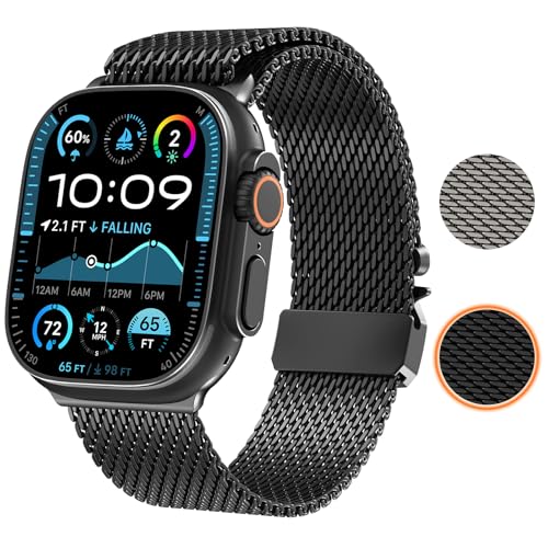 WINGLE Milanese Loop for Apple Watch Band Ultra 321 Band Ultra 49mm Series 11 10 46mm 45mm 44mm SE 321 9 8 7 6 5 4 3 Men WomenParachuteStyle Buckle Stainless Steel Mesh Metal iWatch Bands Black - Image 3