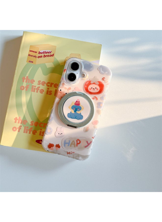 Generic - Cartoon Oil Painting Animal 16ProMax Mobile Phone Case 360 Magnetic Rotating Apple 15 Female Iphone14/13-Color:Polka Dot Bow Elephant-360 Rotating Stand Sm-Applicable Models:Apple 14pro - Image 1