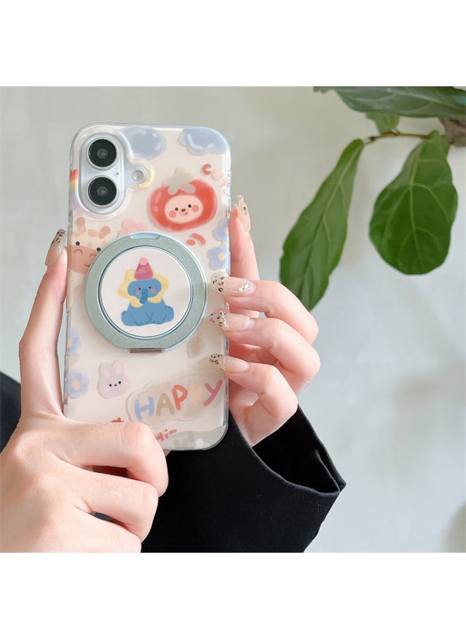 Generic - Cartoon Oil Painting Animal 16ProMax Mobile Phone Case 360 Magnetic Rotating Apple 15 Female Iphone14/13-Color:Polka Dot Bow Elephant-360 Rotating Stand Sm-Applicable Models:Apple 14pro - Image 1