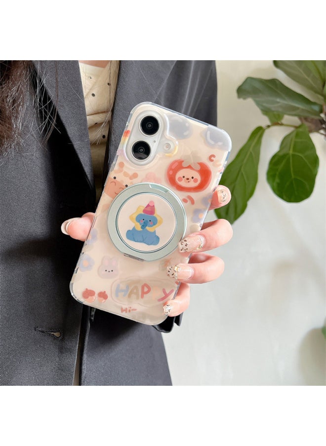 Generic - Cartoon Oil Painting Animal 16ProMax Mobile Phone Case 360 Magnetic Rotating Apple 15 Female Iphone14/13-Color:Polka Dot Bow Elephant-360 Rotating Stand Sm-Applicable Models:Apple 14pro - Image 1
