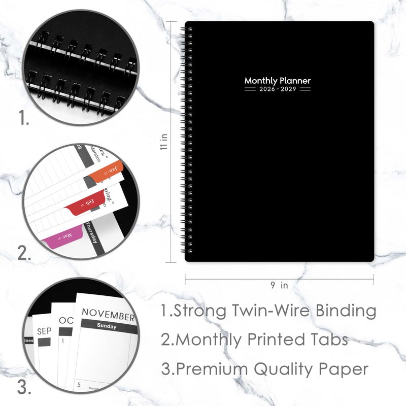 Artfan 2026-2029 Monthly Planner - 3 Year Planner 2026-2029, JUL 2026 - JUN 2029, 36 Months Calendar Planner, 9" x 11", 3 Year Monthly Planners 2026-2027 with Colorful Tabs, Pocket, Notes - Black - Image 3