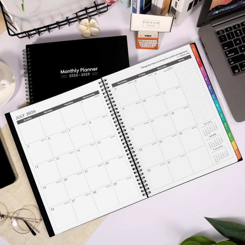 Artfan 2026-2029 Monthly Planner - 3 Year Planner 2026-2029, JUL 2026 - JUN 2029, 36 Months Calendar Planner, 9" x 11", 3 Year Monthly Planners 2026-2027 with Colorful Tabs, Pocket, Notes - Black - Image 2