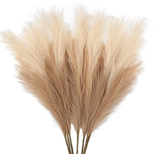 ZIFTY 7Pcs 3831FT Faux Pampas Grass Large Tall Fluffy Artificial Fake Flower Bedroom Decor Boho Decor Bulrush Reed Grass for Vase Filler Farmhouse Home Wedding Decor Beige Mixed