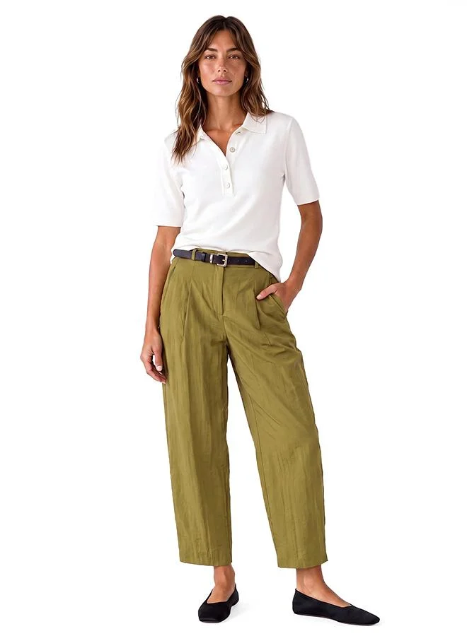 Belted Barrel Pants