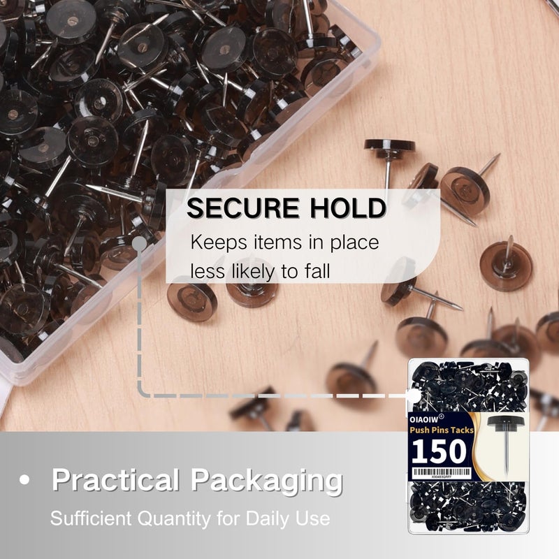 OIAOIW 150 PCS Flat Black Push Pins for Wall Clear Thumb Tacks for Walls Flat thumbtacks Push pin for Bulletin Board Shadow Box Display Thumbtack for Cork Board - Image 4