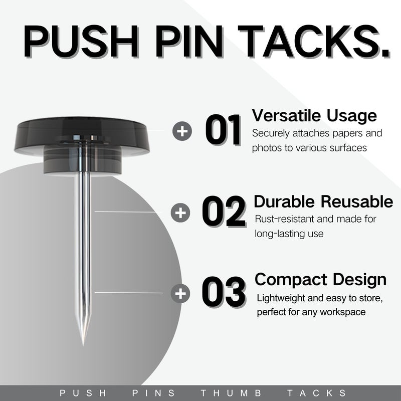 OIAOIW 150 PCS Flat Black Push Pins for Wall Clear Thumb Tacks for Walls Flat thumbtacks Push pin for Bulletin Board Shadow Box Display Thumbtack for Cork Board - Image 2