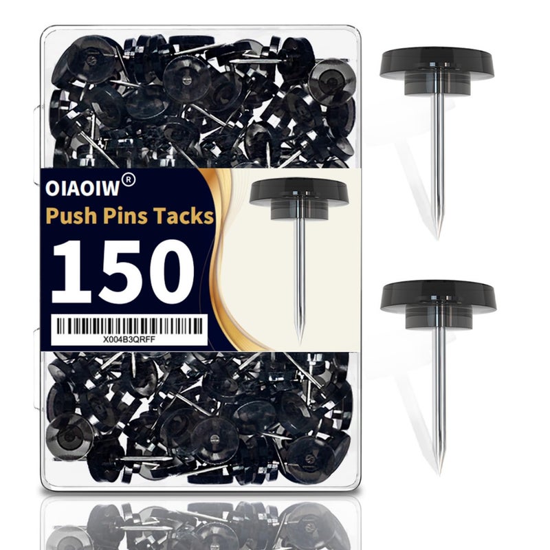 OIAOIW 150 PCS Flat Black Push Pins for Wall Clear Thumb Tacks for Walls Flat thumbtacks Push pin for Bulletin Board Shadow Box Display Thumbtack for Cork Board - Image 1