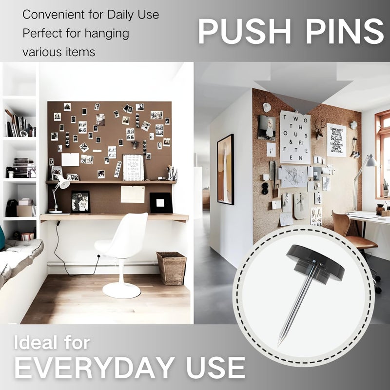 OIAOIW 150 PCS Flat Black Push Pins for Wall Clear Thumb Tacks for Walls Flat thumbtacks Push pin for Bulletin Board Shadow Box Display Thumbtack for Cork Board - Image 5