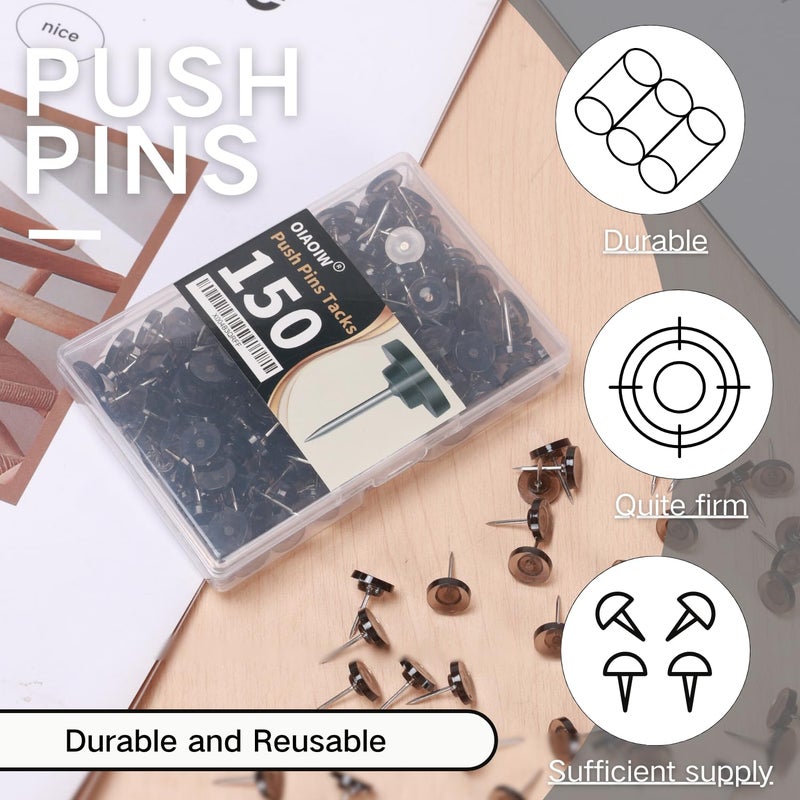 OIAOIW 150 PCS Flat Black Push Pins for Wall Clear Thumb Tacks for Walls Flat thumbtacks Push pin for Bulletin Board Shadow Box Display Thumbtack for Cork Board - Image 3