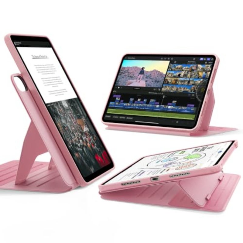For iPad Air 11-inch 2025/2024/2022/2020,detachable magnetic cover with stand function, 9 adjustable angles for portrait and landscape viewing, raised screen protection, soft silicone material, pink color - Image 1