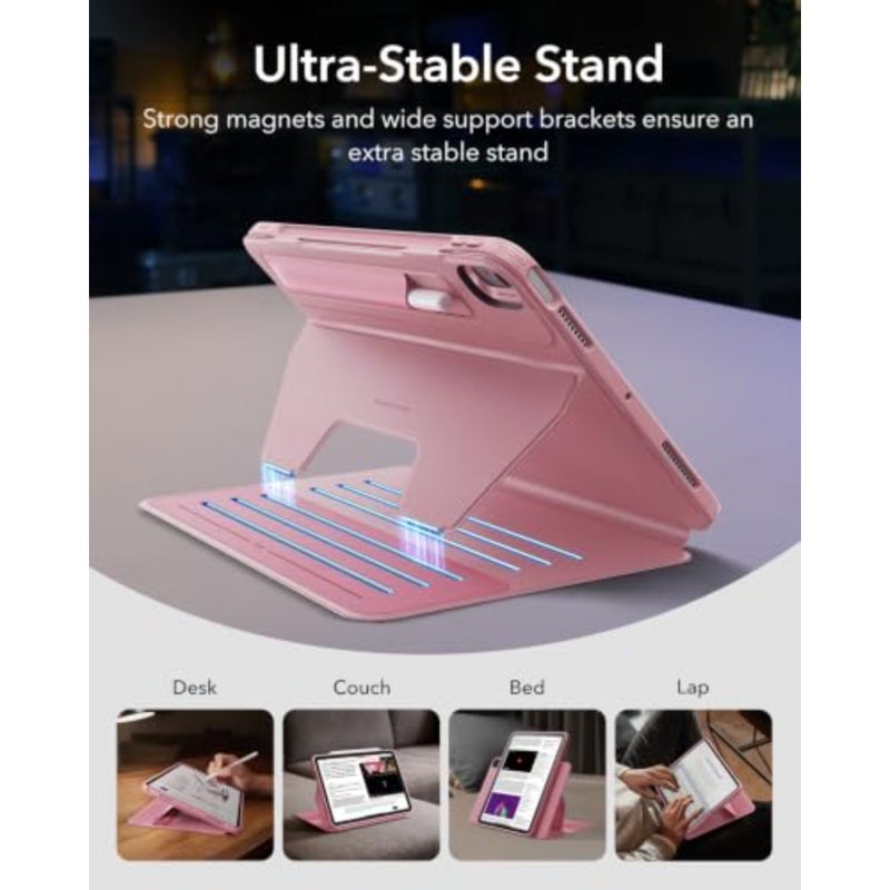 For iPad Air 11-inch 2025/2024/2022/2020,detachable magnetic cover with stand function, 9 adjustable angles for portrait and landscape viewing, raised screen protection, soft silicone material, pink color - Image 4