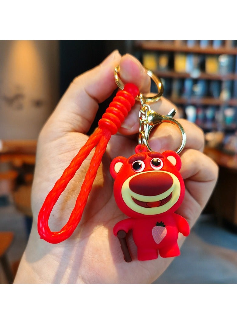 1-Piece Strawberry Lotso Bear Keychain Cartoon Key Ring Pendant