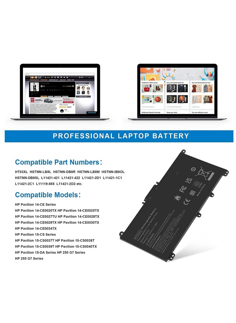 Generic - HT03XL HT03041XL Battery L11119-855 for HP Pavilion 15-CS 15-CW 15-DA 15-DB 15-DQ 15-DW 14-CE 14-CF 14-CK 14-DH 14-DK 14-DQ 17-CA 17-by HSTNN-UB7 J HSTNN-DB8R HSTNN-DB8S L11421-2C2 L11421-542 - Image 1