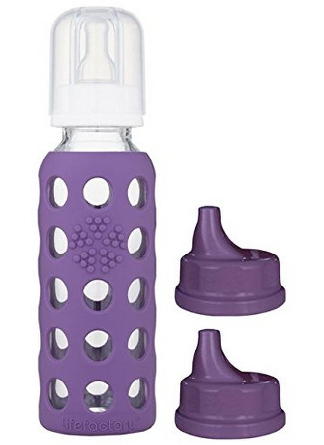lifefactory Glass Baby Bottle 9Oz And 2 Transitioning Sippy Caps (Grape)  - Image 2