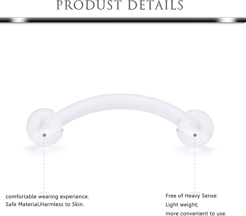 Hoeudjo 16G Clear Flexible Curved Eyebrow Ring Rook Piercing Retainer Cartilage Tragus Daith Snug Barbell Bioplast Retainers for Work 16-36 Pieces - Image 3