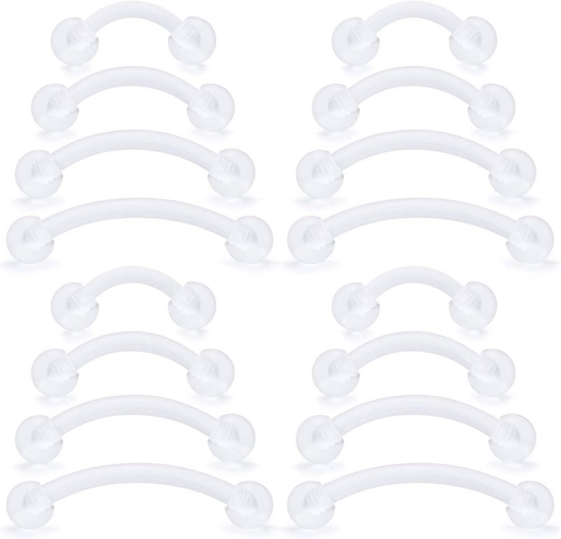 Hoeudjo 16G Clear Flexible Curved Eyebrow Ring Rook Piercing Retainer Cartilage Tragus Daith Snug Barbell Bioplast Retainers for Work 16-36 Pieces - Image 2