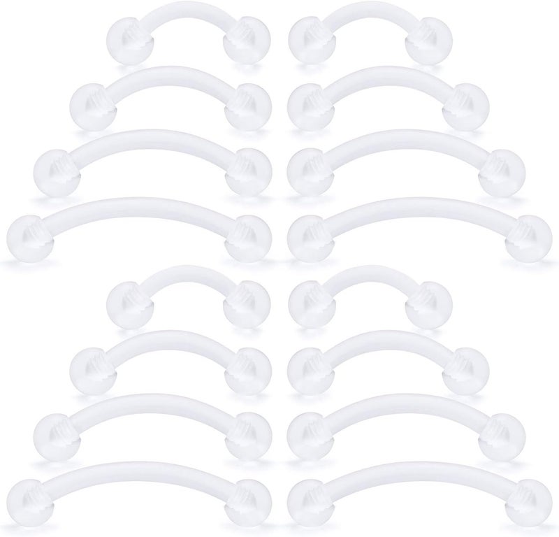 Hoeudjo 16G Clear Flexible Curved Eyebrow Ring Rook Piercing Retainer Cartilage Tragus Daith Snug Barbell Bioplast Retainers for Work 16-36 Pieces - Image 1