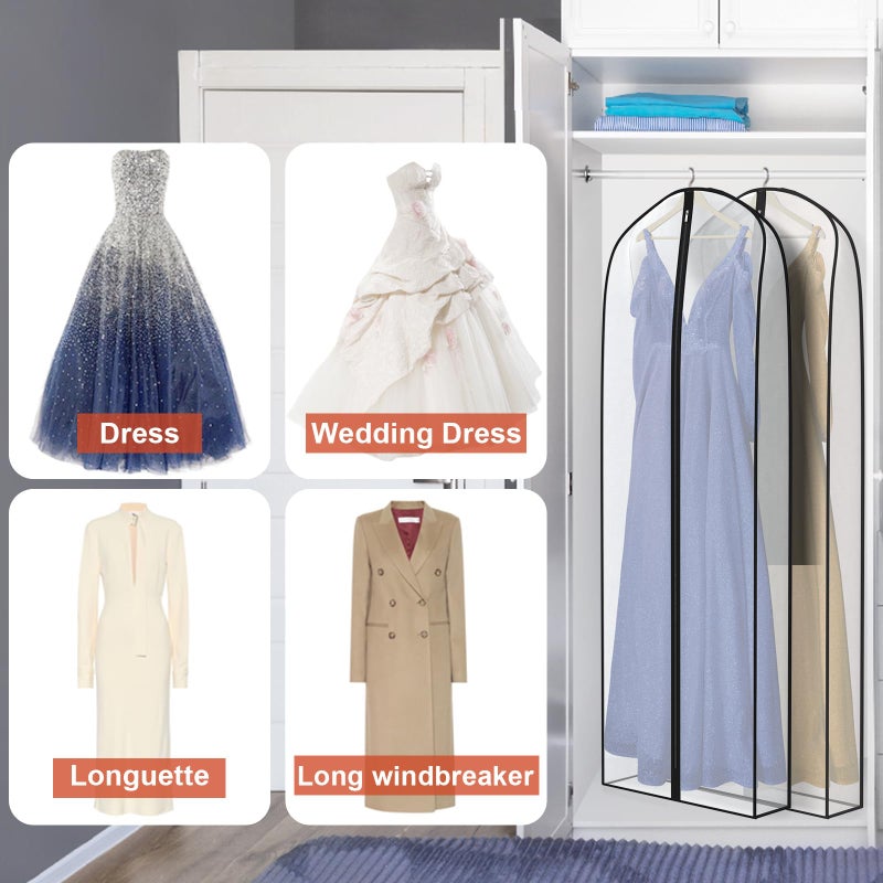 Zilink Breathable Dress Bags for Gowns Long 72â€ Wedding Dress Storage Bags Silky Dress Bags for Closet Storage with 7" Gussted Wrinkle Free for Long Evening Dresses Puffy Dress Storage, Set of 2 - Image 4