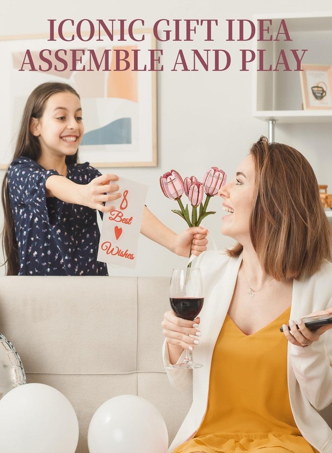 Wowood 3D Flower Wooden Puzzles for Adults-Pink Tulip, DIY Wooden Flowers Model Kit Building Set Crafts for Adults to Build, Botanical Collection/Ideal Creative Gift Ideas/Housewarming (72PCS) - Image 5