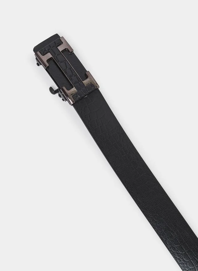 Styli  Men Black Croc-Embossed H-Metal Buckle Belt for Men | Best Price UAE