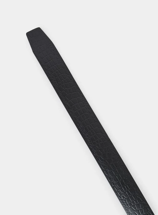 Styli  Men Black Croc-Embossed H-Metal Buckle Belt for Men | Best Price UAE