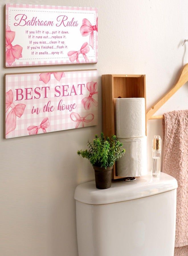 جيتك لوحة جدارية من قطعتين من Jetec بتصميمات مرحة للحمام، تحمل شعار قواعد الحمام الريفي، وتُستخدم لتزيين الحمام بشكل ريفي، وتتميز بمقعد خشبي مثالي (بتصميم فيونكة وردية). - Image 5