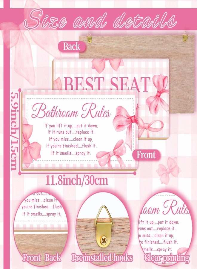 جيتك لوحة جدارية من قطعتين من Jetec بتصميمات مرحة للحمام، تحمل شعار قواعد الحمام الريفي، وتُستخدم لتزيين الحمام بشكل ريفي، وتتميز بمقعد خشبي مثالي (بتصميم فيونكة وردية). - Image 3