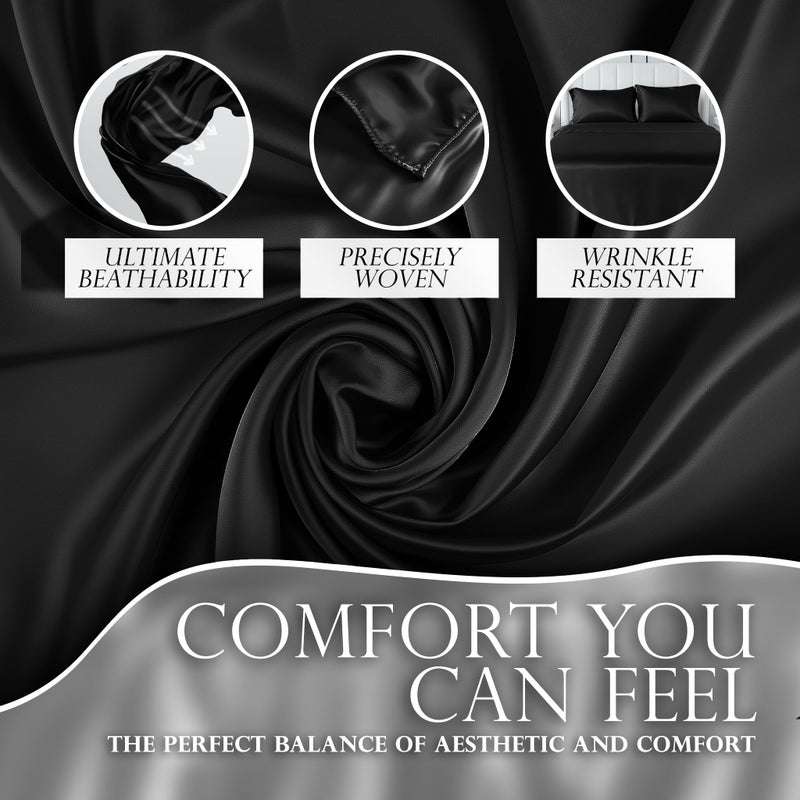DECOLURE Satin Sheets Twin Set 4pcs - Comfy Hotel Luxury Silk Feel Satin Bed Sheets Twin- Elegant Silky Soft Twin Size Satin Bed Set  Wrinkle-Free Twin Black Satin Sheets with Deep Pocket Twin (Black) - Image 3