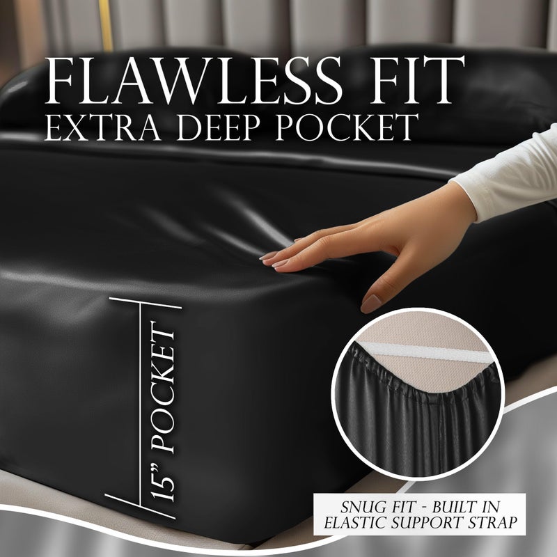 DECOLURE Satin Sheets Twin Set 4pcs - Comfy Hotel Luxury Silk Feel Satin Bed Sheets Twin- Elegant Silky Soft Twin Size Satin Bed Set  Wrinkle-Free Twin Black Satin Sheets with Deep Pocket Twin (Black) - Image 4