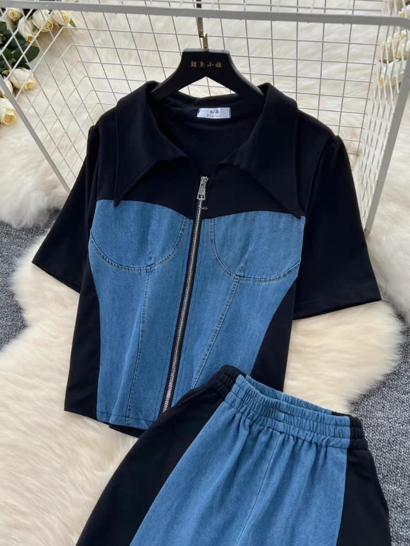 Ameeha Denim Coord Set | Trendy and Versatile Denim Outfit for Modern Fashion (Black, S) - Image 3