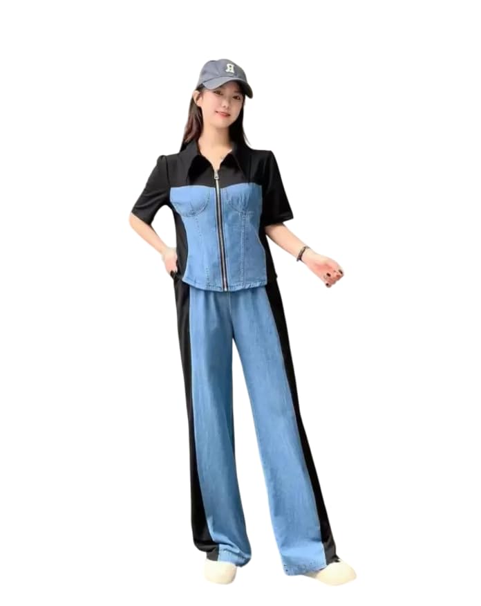 Ameeha Denim Coord Set | Trendy and Versatile Denim Outfit for Modern Fashion (Black, S) - Image 1