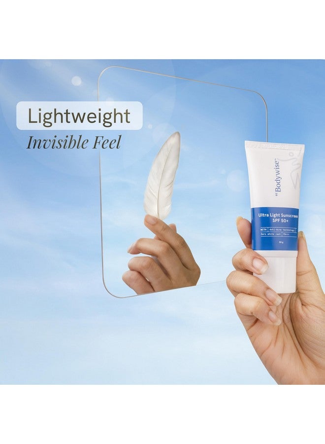 Be Bodywise Ultra Light Sunscreen SPF 50 PA+++ for Oily, Dry, Acne-prone Skin | Broad Spectrum Protection & Blue Light Protection | No White Cast | Non-Greasy | Korean Anti-Acne Technology | Water & Sweat Resistant | Ultra Lightweight Texture | For Men & Women | 50g - Image 3