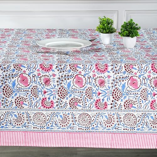 Ridhi Pigeon Blue 60x90 Inches Rectangle 100 Cotton Hand Block Print Tablecloth Washable Halloween ThanksgivingChristmas PartiesWedding UseFall dcor Farmhouse Dining Dinner Tablecloth