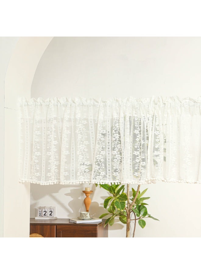 Lace Kitchen Curtain 40 cm Length 1 Panel White Kitchen Window Curtain over Sink Short Curtains for Small Window Sheer for Bathroom Windows Cabinet Laundry Room Decor - Image 1