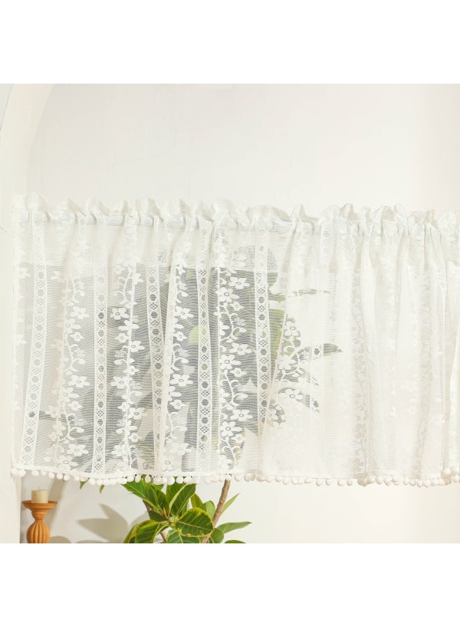 Lace Kitchen Curtain 40 cm Length 1 Panel White Kitchen Window Curtain over Sink Short Curtains for Small Window Sheer for Bathroom Windows Cabinet Laundry Room Decor - Image 3