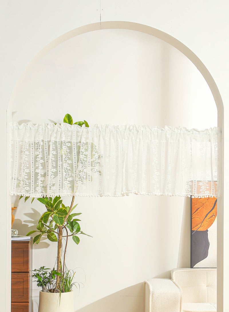 Lace Kitchen Curtain 40 cm Length 1 Panel White Kitchen Window Curtain over Sink Short Curtains for Small Window Sheer for Bathroom Windows Cabinet Laundry Room Decor - Image 5