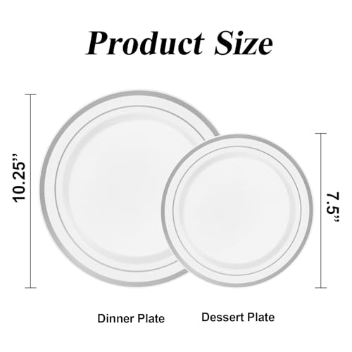 BESTSTAR 200PCS Silver Plastic Plates Set 100 1025 inch Dinner Plates and 100 75 inch Dessert Plates Premium Disposable Plates for Party Wedding - Image 5