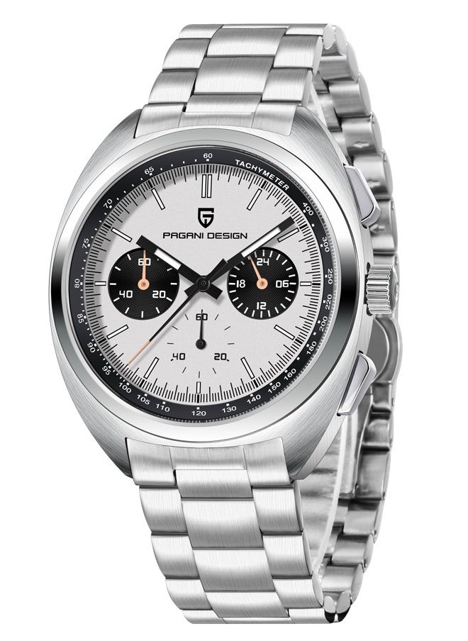 PAGANI DESIGN - Men's Watch Casual Analog Men's Watch Chronograph VK63 Movement Sapphire Mirror 100M Water Resistant Stainless Steel Watch-White Steel - Image 1