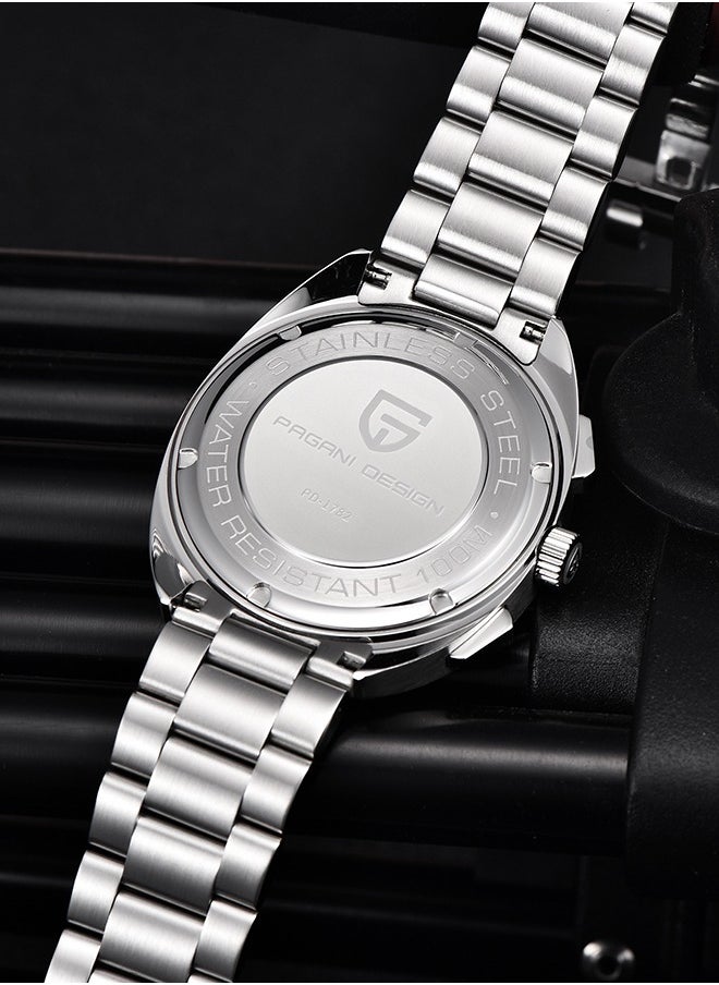 PAGANI DESIGN - Men's Watch Casual Analog Men's Watch Chronograph VK63 Movement Sapphire Mirror 100M Water Resistant Stainless Steel Watch-White Steel - Image 1
