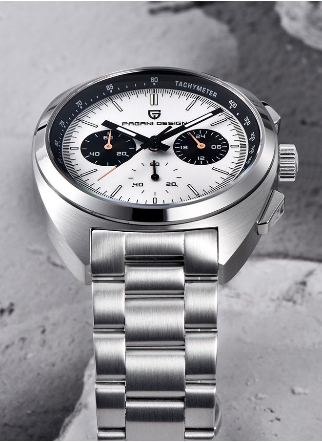 PAGANI DESIGN - Men's Watch Casual Analog Men's Watch Chronograph VK63 Movement Sapphire Mirror 100M Water Resistant Stainless Steel Watch-White Steel - Image 1