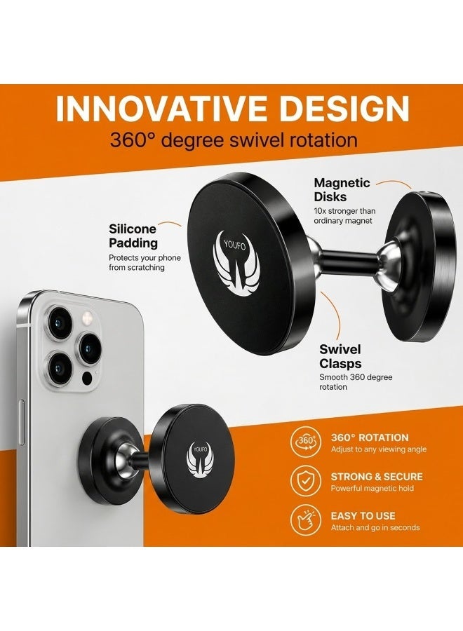 YOUFO Magnetic Car Phone Holder Y4794 Strong N50 Magnet 360 Degree Rotation Dashboard Mount Compact Stable Mobile Stand Universal Fit Secure Grip ERPCY4794 - Image 2