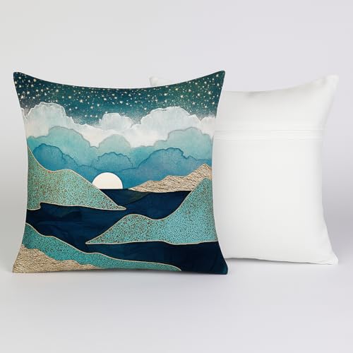FABANE Jute Cushion Cover 18x18 Inch – Set of 6 Decorative Throw Pillow Covers for Sofa, Couch or Bed – Designer Printed Square Cushion Covers – Home Décor (Blue Moon) - Image 2
