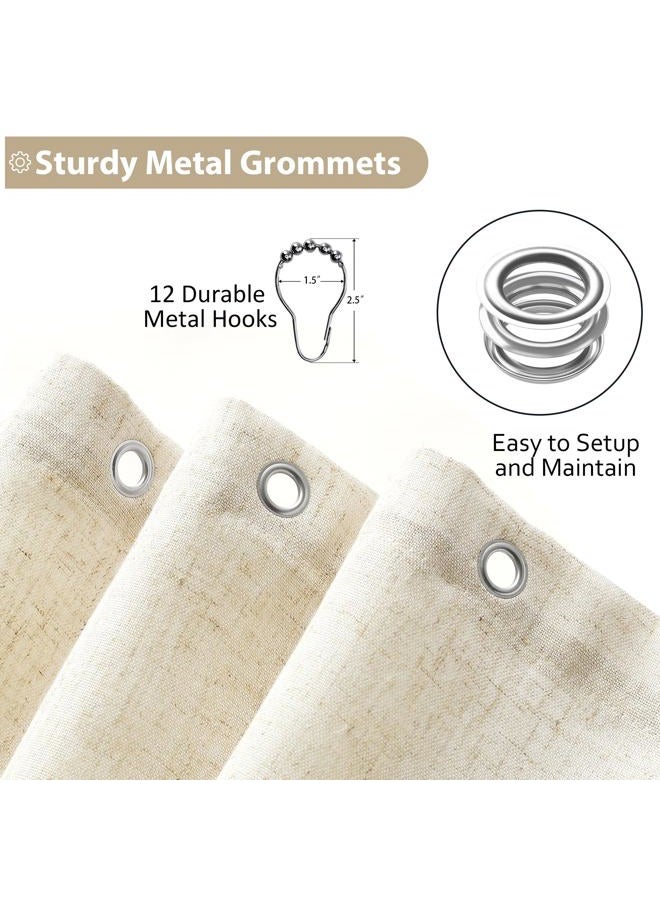 Jowels Natural Linen Shower Curtain with 12 Metal Hooks Modern Boho Neutral Thick Cloth Waterproof Bath Decor Beige Shower Curtain for Bathroom Hotel Bathtub, Cream, 72 Inch - Image 5