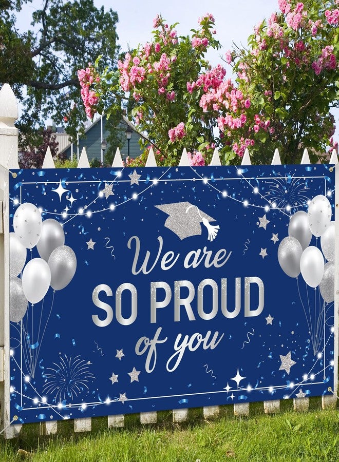 DAZONGE Graduation Decorations - Graduation Backdrop Banner - 78" x 45" We are SO Proud of You Photo Booth Background Decor Sign for Graduation Party Decorations Party Favors(Blue) - Image 5