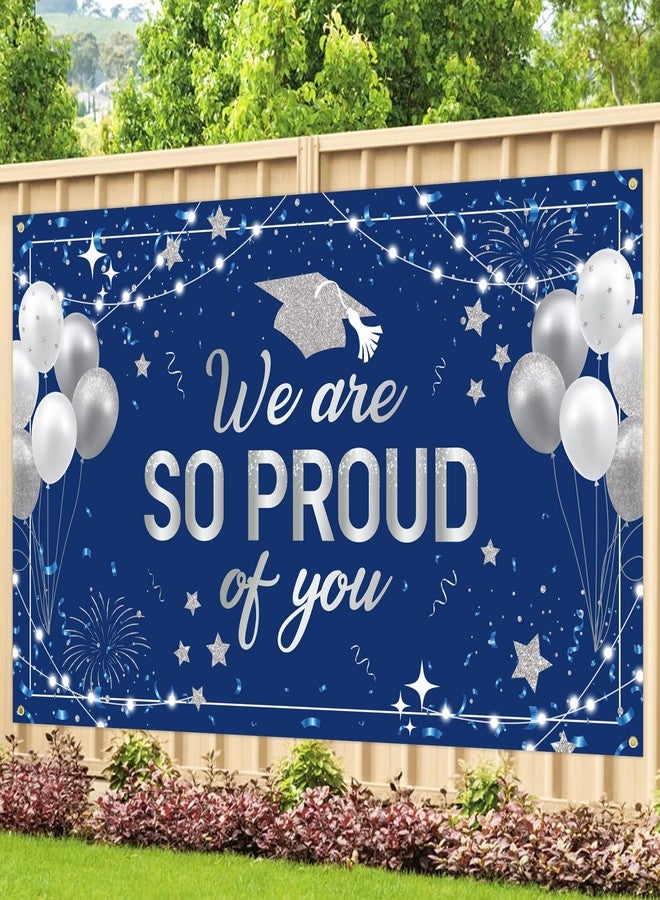 DAZONGE Graduation Decorations - Graduation Backdrop Banner - 78" x 45" We are SO Proud of You Photo Booth Background Decor Sign for Graduation Party Decorations Party Favors(Blue) - Image 2