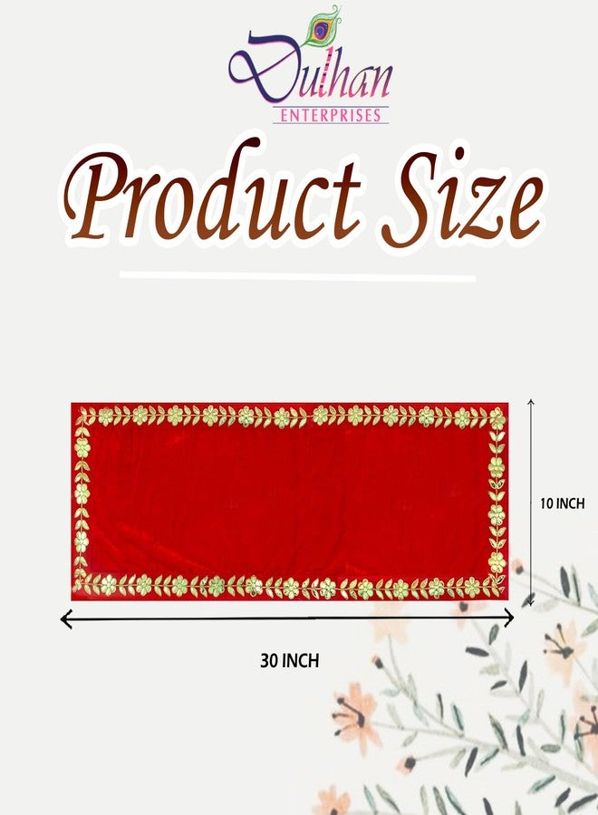 Dulhan Designer Mandir Cloth Pack of 2 Long 10x30 Inch Red Velvet Aasan for Puja Table Chowki God Idol Sitting Baithak Mat - Image 2