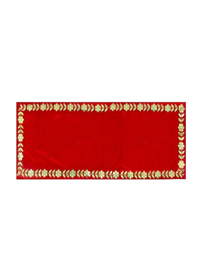 Dulhan Designer Mandir Cloth Pack of 2 Long 10x30 Inch Red Velvet Aasan for Puja Table Chowki God Idol Sitting Baithak Mat - Image 5