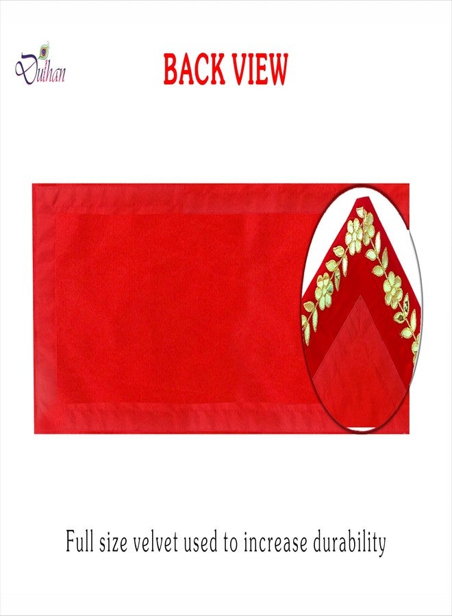 Dulhan Designer Mandir Cloth Pack of 2 Long 10x30 Inch Red Velvet Aasan for Puja Table Chowki God Idol Sitting Baithak Mat - Image 4