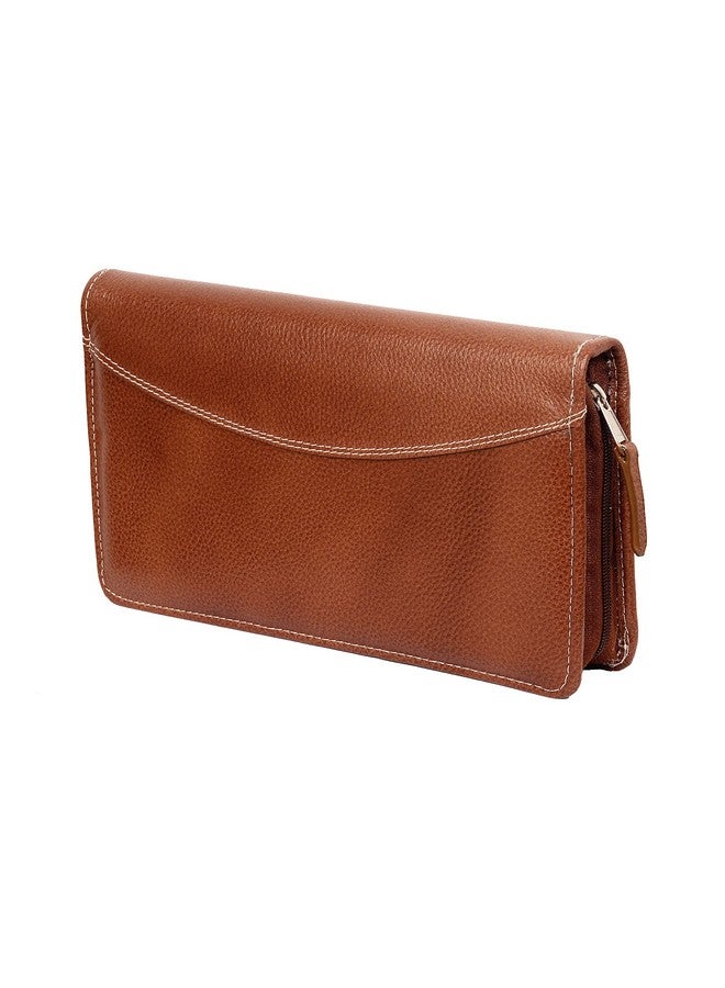 سوكشكرافت حامل دفتر شيكات متعدد من Sukeshcraft | جلد أصلي يحمل ما يصل إلى 8 دفاتر شيكات، وخطاف مفاتيح الخزانة، وفتحتين للصور، وفتحة واحدة لبطاقة Pin-Sim، و13 فتحة لبطاقة الائتمان/الخصم مع سحاب مطابق (جلد - أحمر) - Image 1