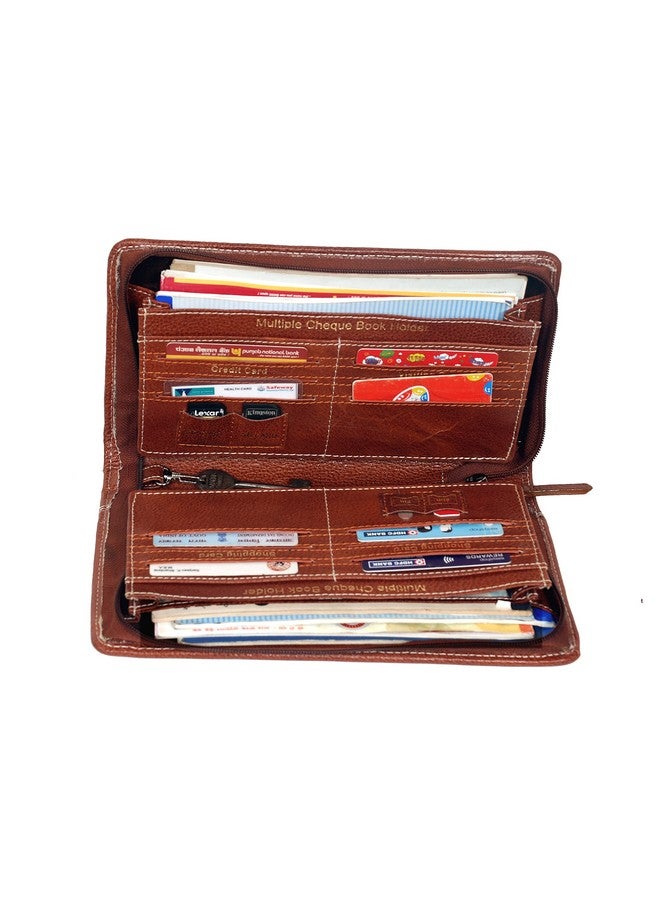 سوكشكرافت حامل دفتر شيكات متعدد من Sukeshcraft | جلد أصلي يحمل ما يصل إلى 8 دفاتر شيكات، وخطاف مفاتيح الخزانة، وفتحتين للصور، وفتحة واحدة لبطاقة Pin-Sim، و13 فتحة لبطاقة الائتمان/الخصم مع سحاب مطابق (جلد - أحمر) - Image 3